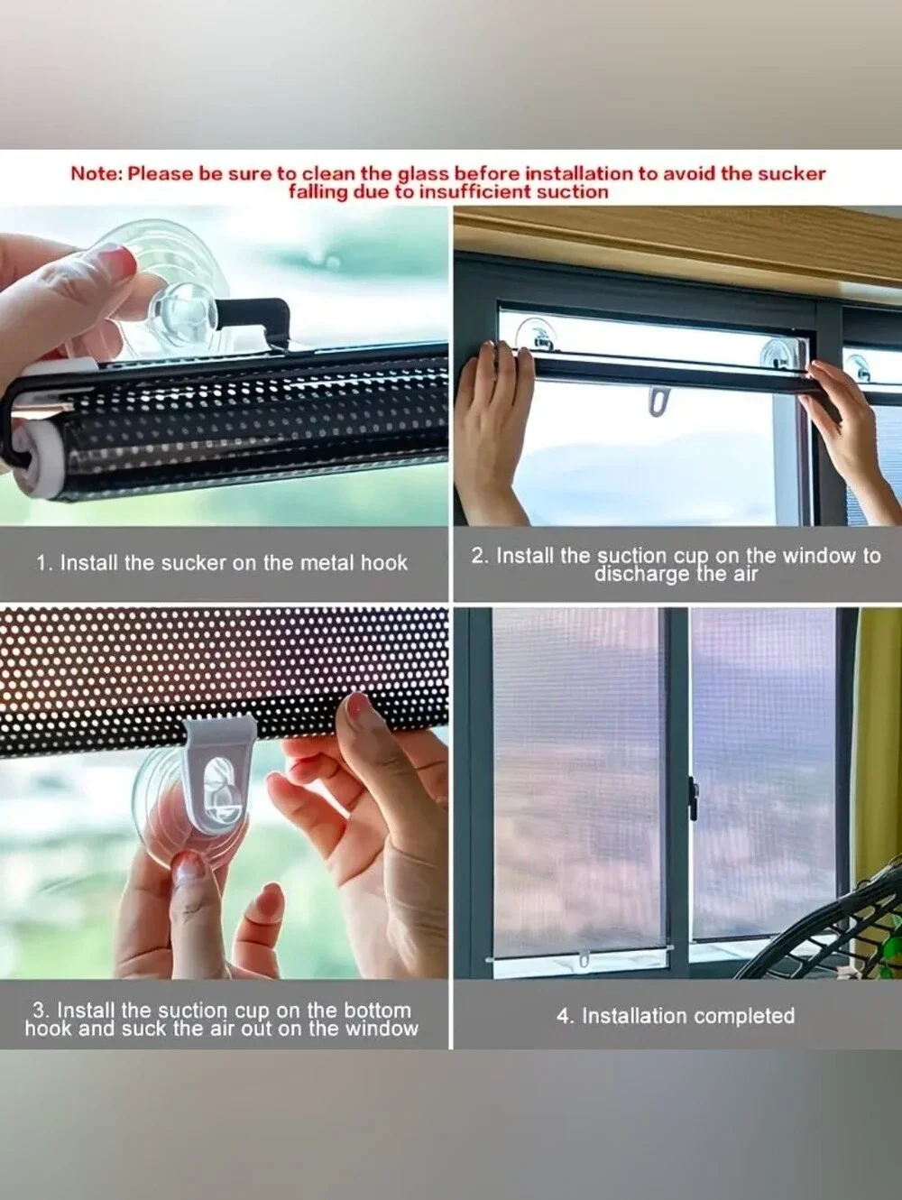 Retractable Suction Cup Window Roller Blinds,Black NWT
